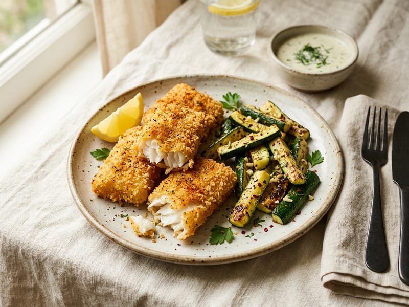 Air Fryer Crispy Cod And Zucchini