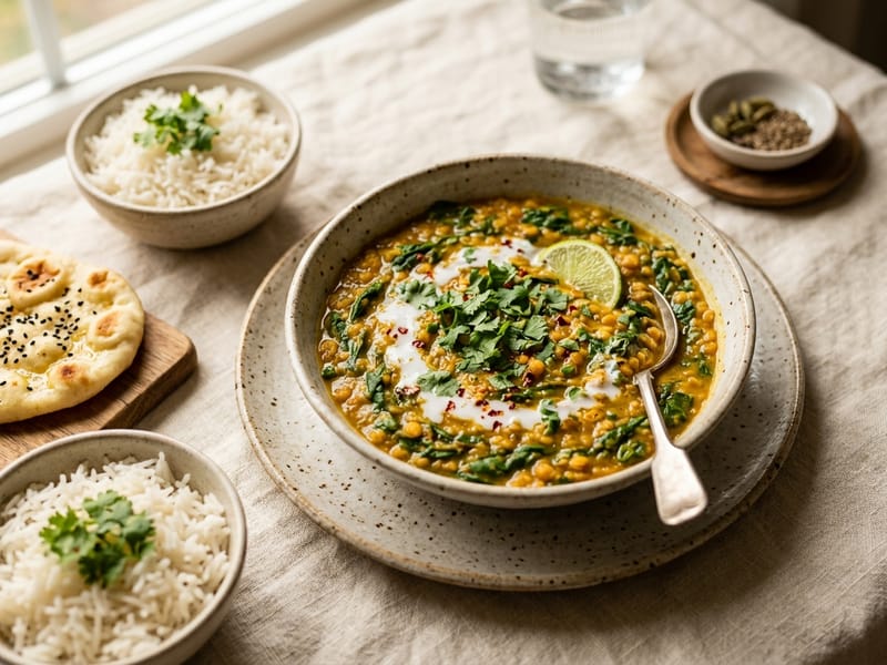 Aromatic Red Lentil and Spinach Dal