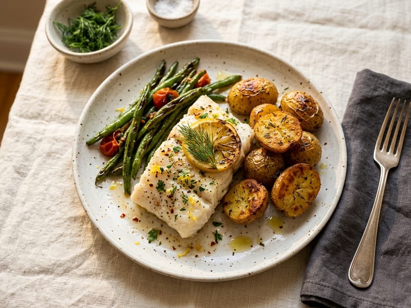 Baked Cod with Lemon & Baby Potatoes