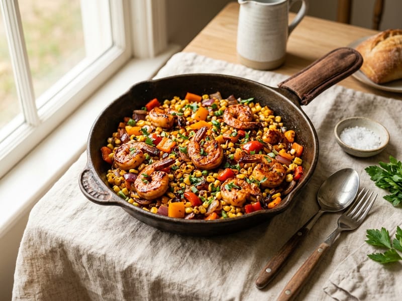 BBQ Shrimp And Corn Skillet