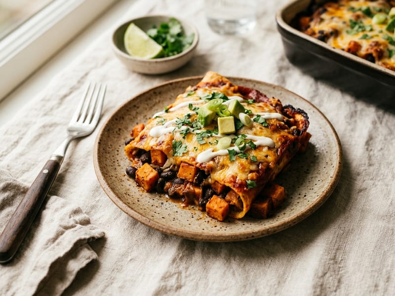 Black Bean And Sweet Potato Enchilada Bake