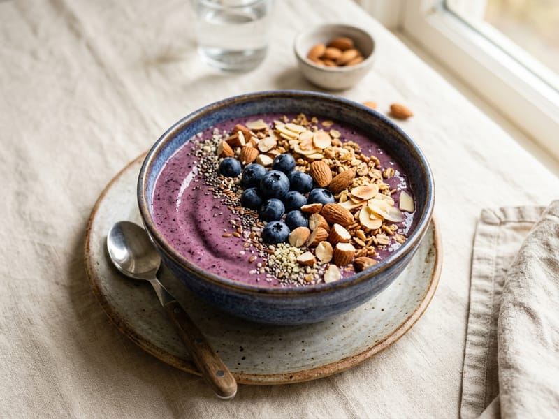 Blueberry Almond Protein Smoothie Bowl