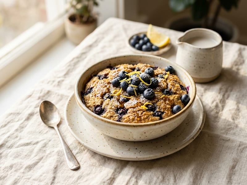Blueberry Lemon Protein Baked Oats