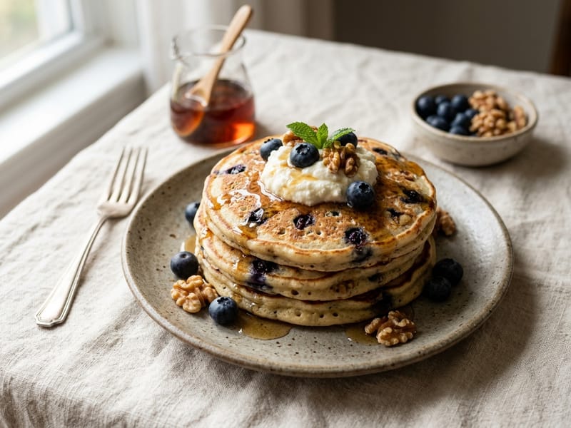 Blueberry Walnut Ricotta Pancakes