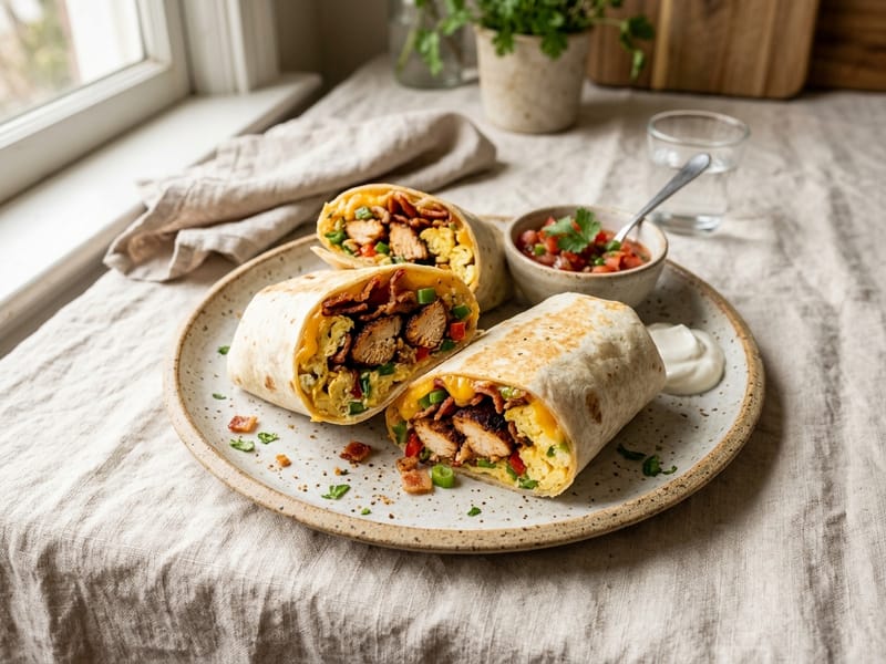 Cajun Chicken And Bacon Breakfast Burritos