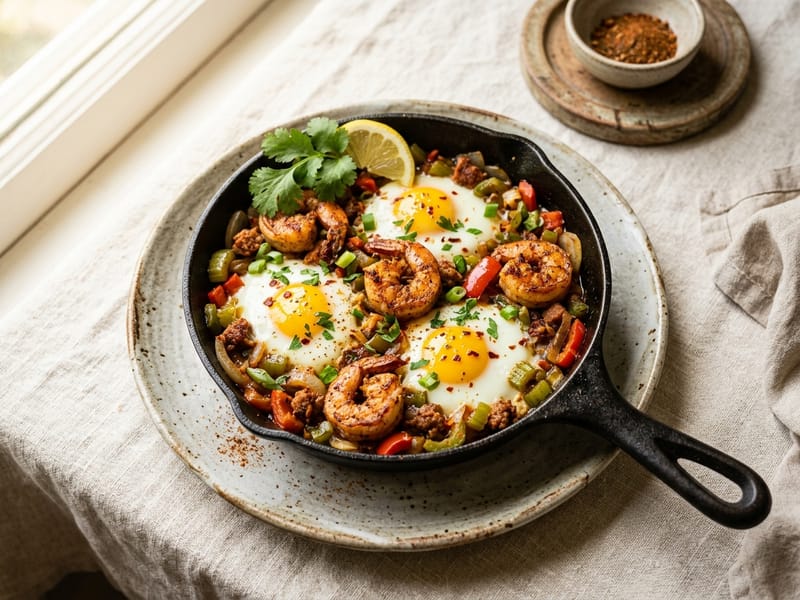 Cajun Shrimp And Egg Breakfast Skillet