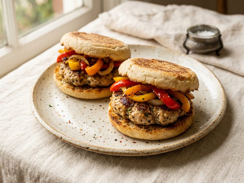 Chicken Sausage And Pepper Breakfast Sandwiches