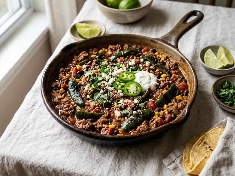 Chipotle Beef And Poblano Skillet