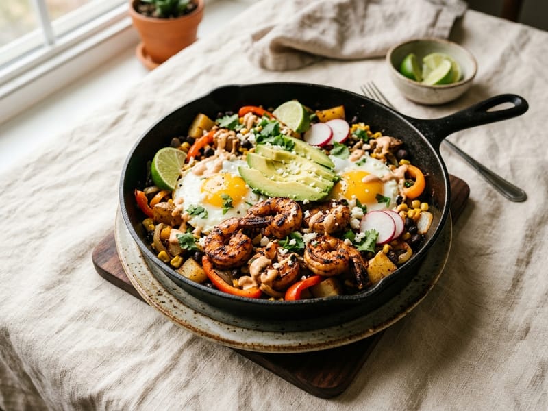 Chipotle Shrimp And Avocado Breakfast Skillet