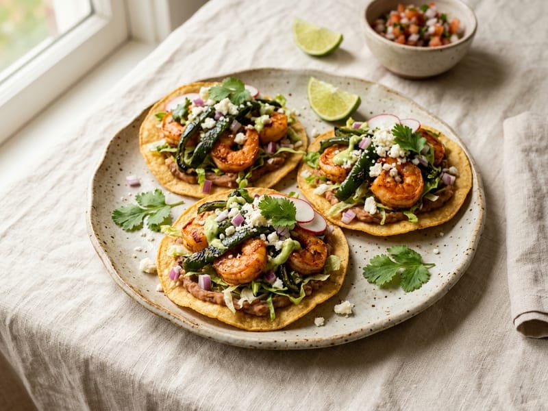Chipotle Shrimp and Poblano Tostadas