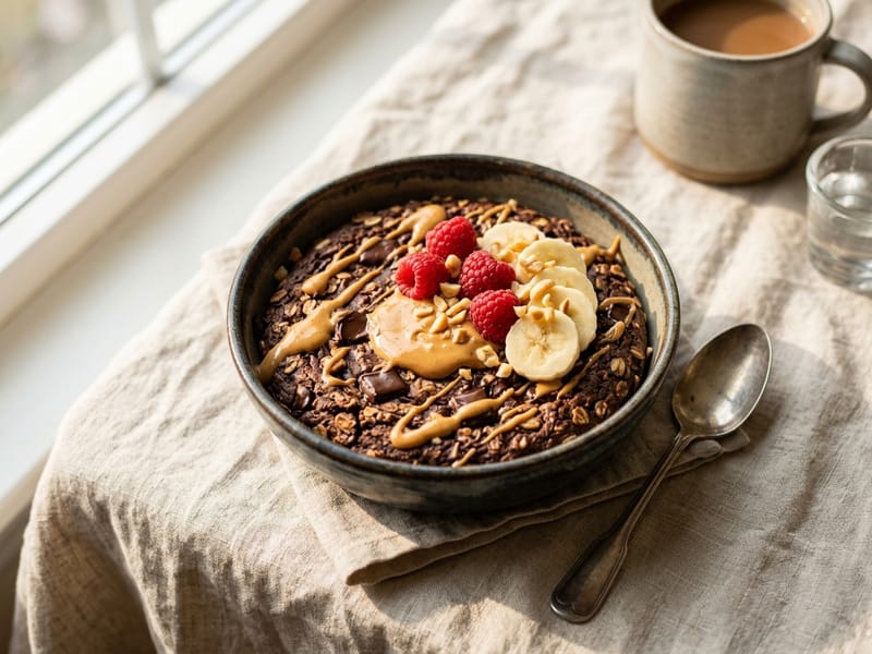 Chocolate Peanut Butter Baked Oats