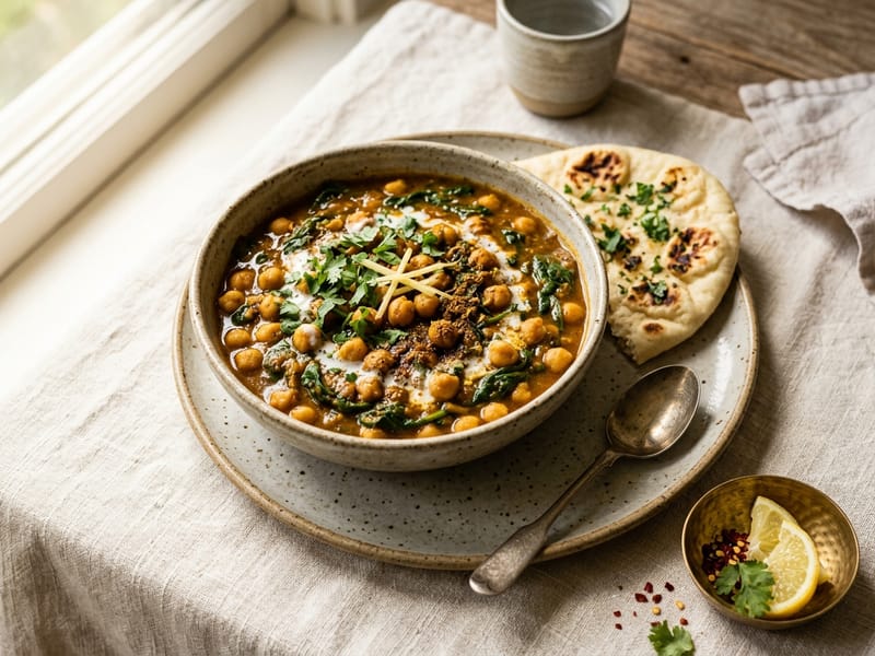 Classic Chickpea And Spinach Curry