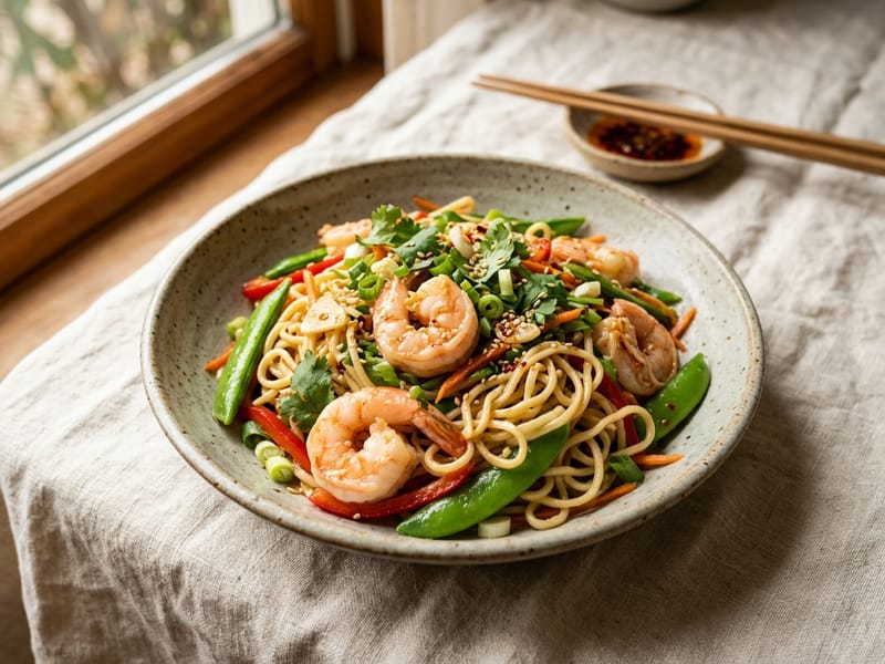 Cold Garlic Ginger Shrimp Noodle Salad