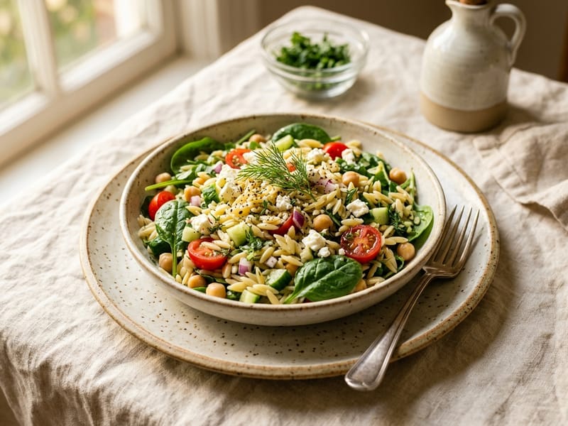 Cold Garlic Herb Orzo Salad