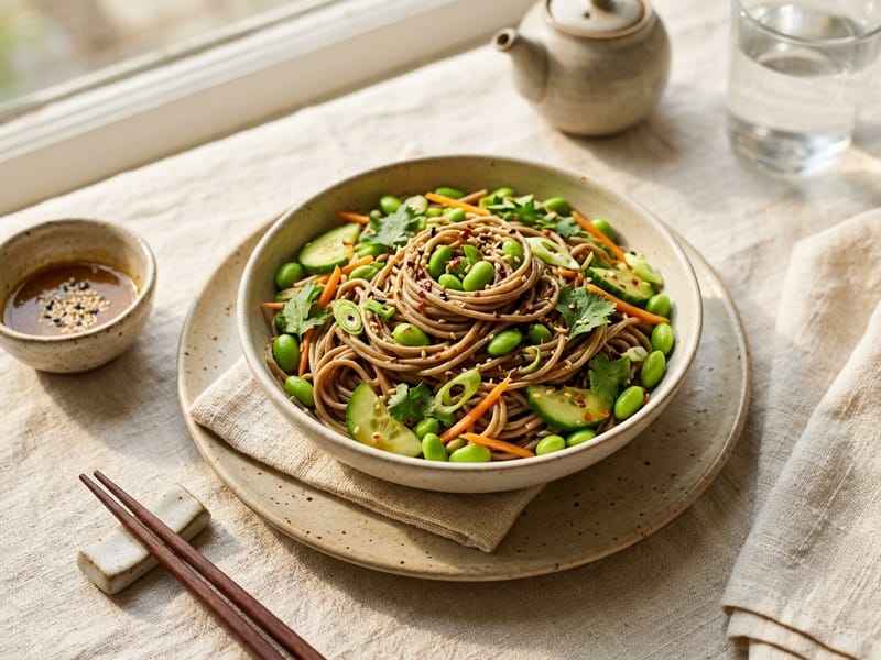 Cold Sesame Soba and Edamame Salad
