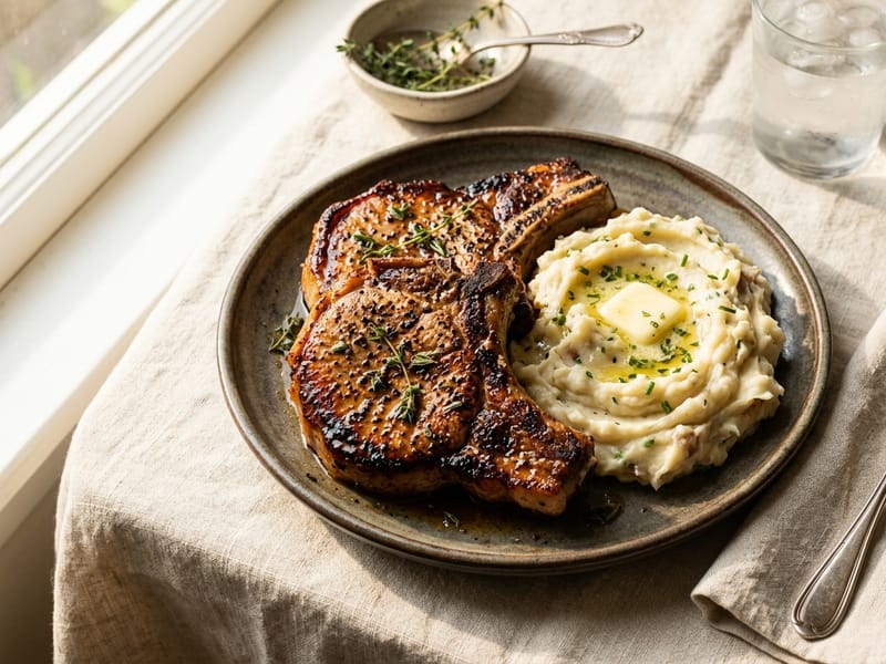 Country Style Pork Chops and Mashed Potatoes