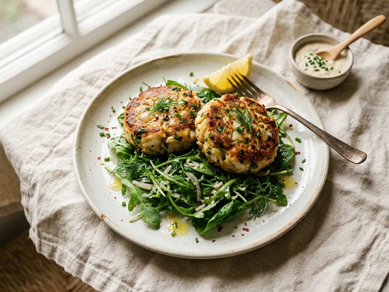Crab Cakes over Greens