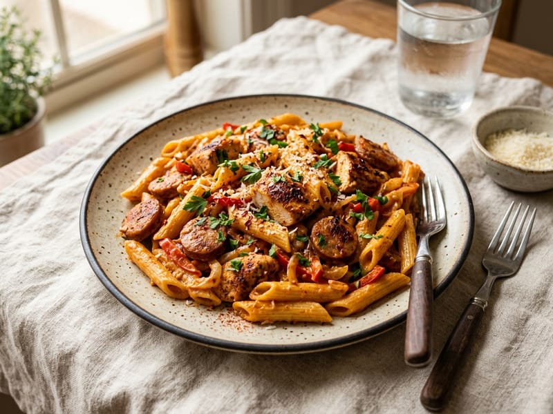 Creamy Cajun Chicken And Sausage Pasta