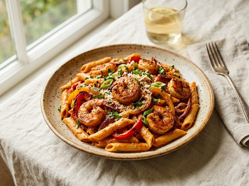 Creamy Cajun Shrimp And Bell Pepper Pasta