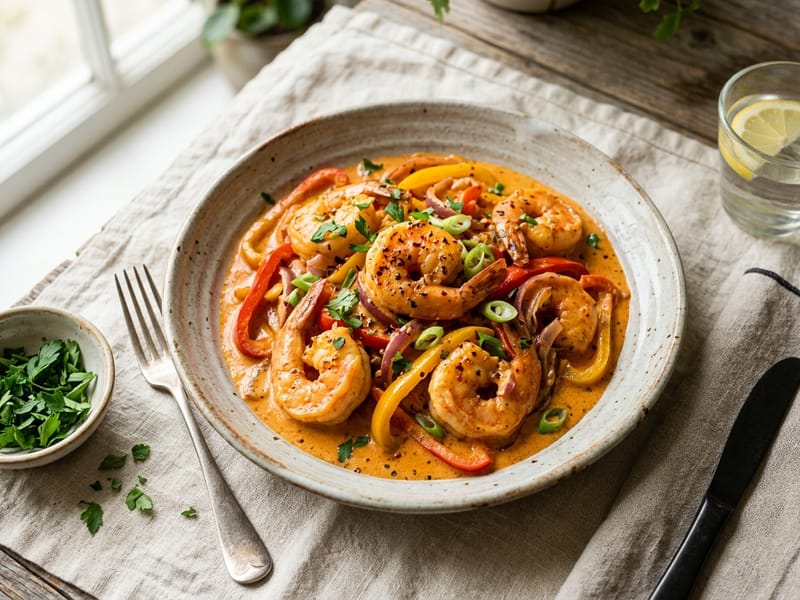 Creamy Cajun Shrimp And Bell Peppers