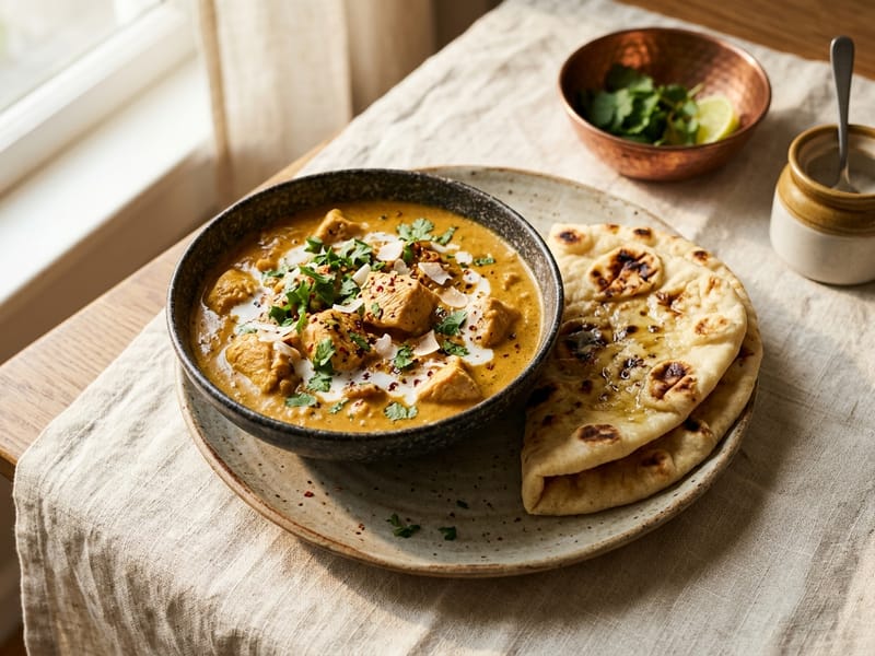 Creamy Coconut Chicken Curry with Naan