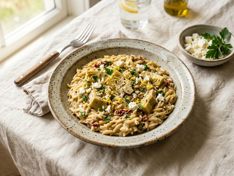 Creamy Feta and Artichoke Orzo