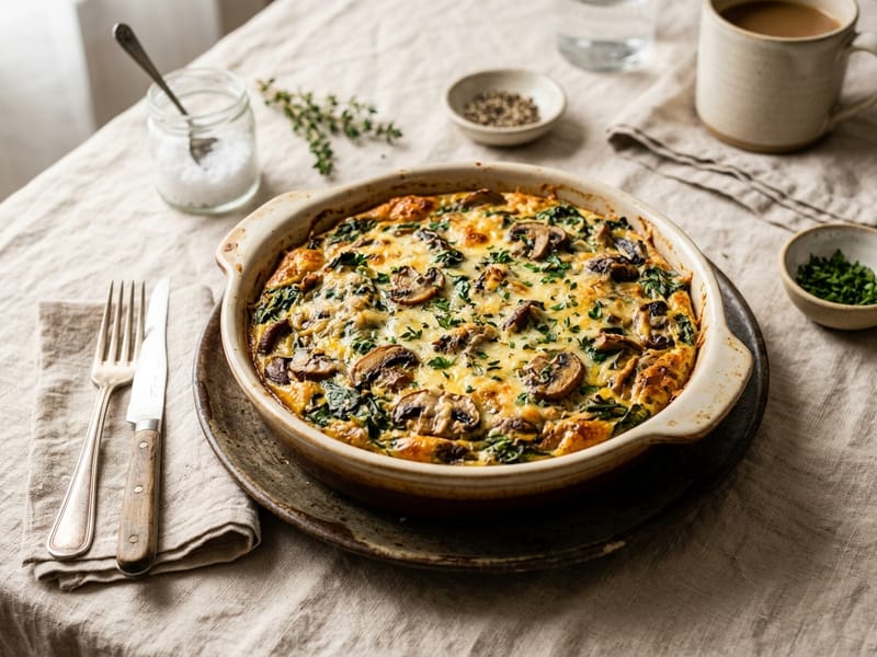 Creamy Mushroom and Spinach Breakfast Bake