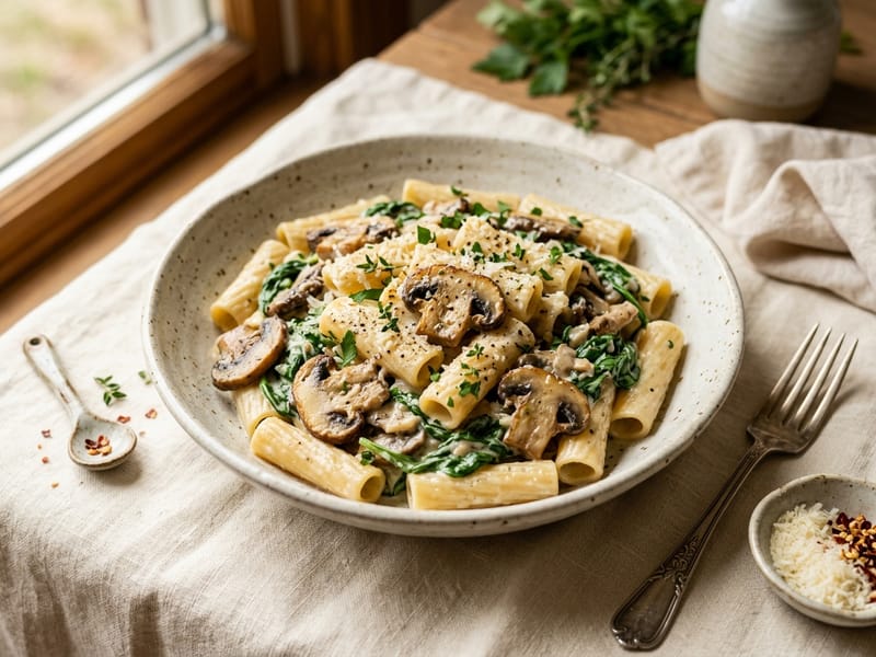 Creamy Mushroom And Spinach Pasta