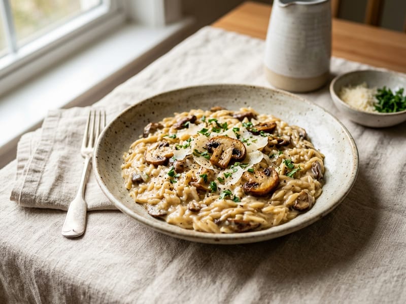 Creamy Parmesan Orzo with Mushrooms