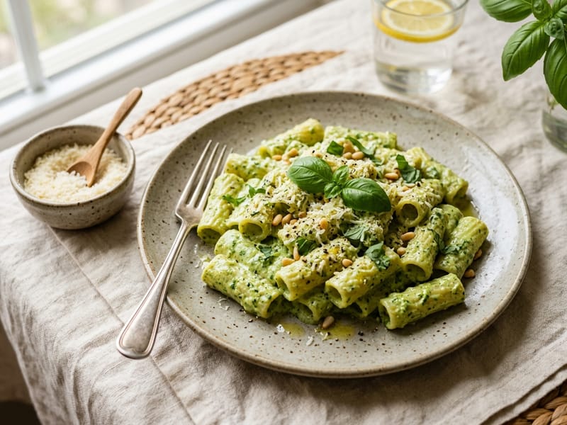 Creamy Pesto Cottage Cheese Pasta