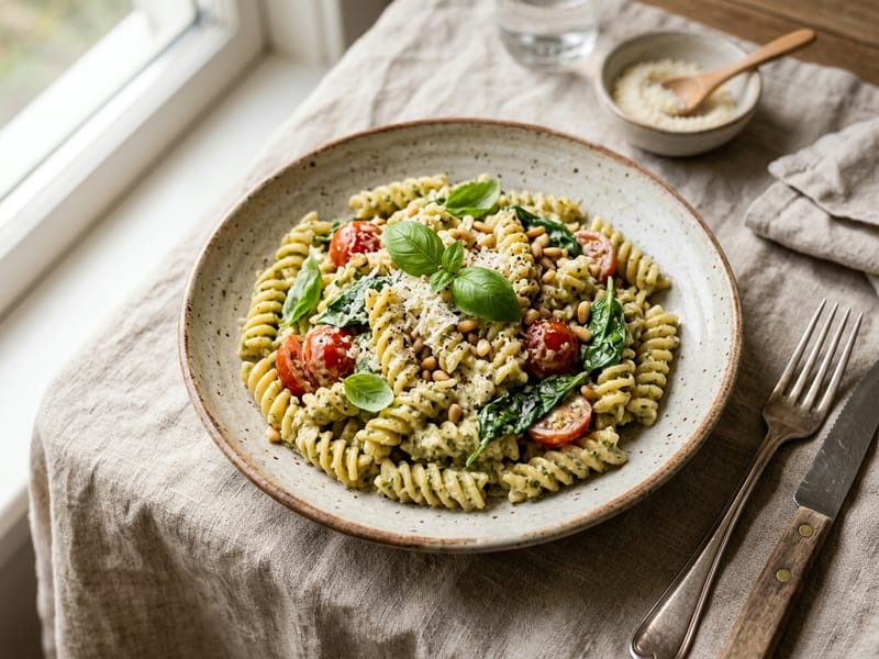 Creamy Pestoo Cottage Cheese Pasta