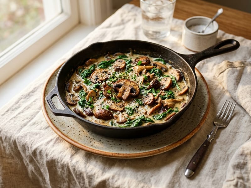 Creamy Spinach And Mushroom Skillet