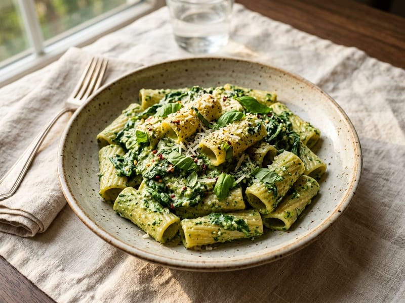 Creamy Spinach and Ricotta Rigatoni