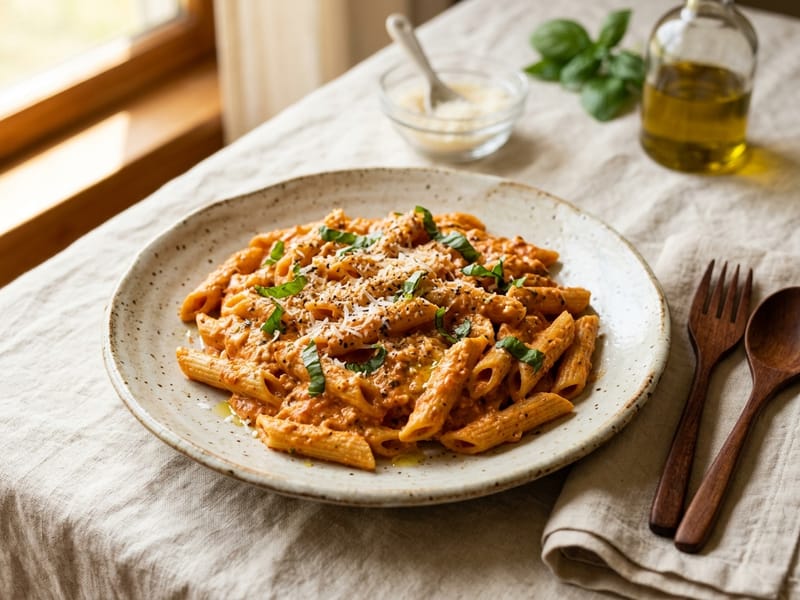 Creamy Tomato Basil Cottage Cheese Pasta