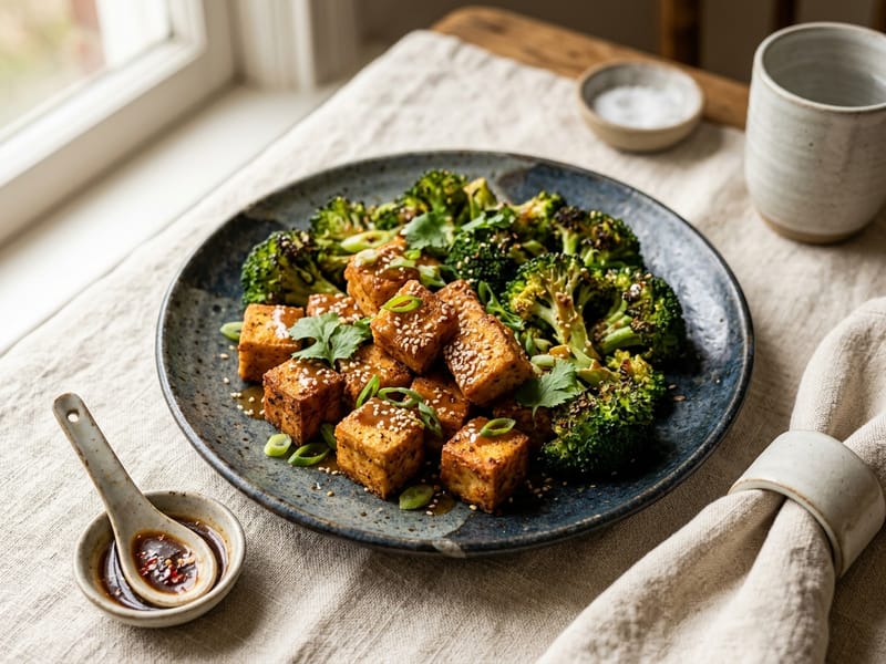 Crispy Air Fryer Tofu And Broccoli