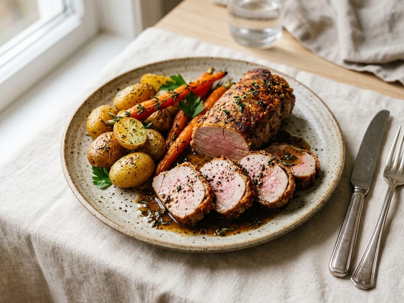 Crispy Pork Tenderloin with Roasted Vegetables