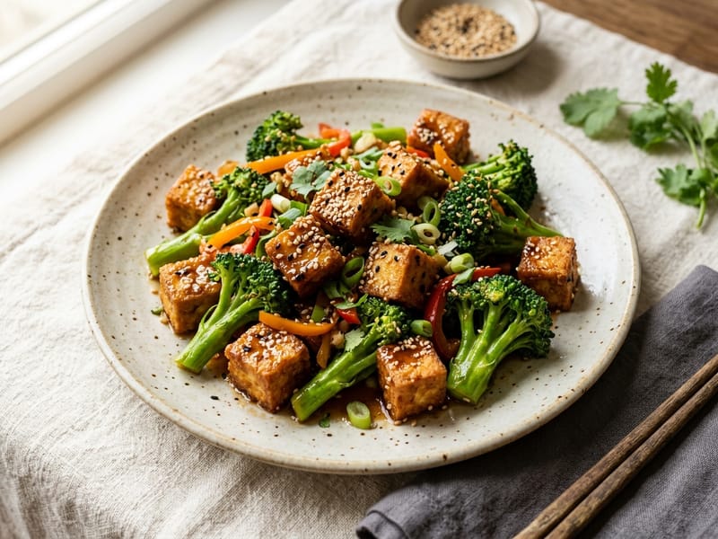 Crispy Sesame Tofu Broccoli Stir Fry