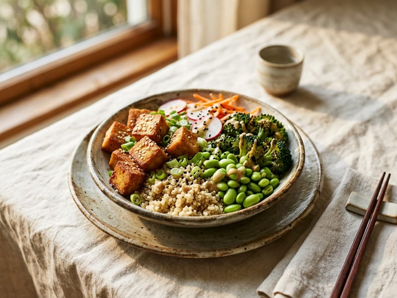 Crispy Tofu And Edamame Crunch Bowl
