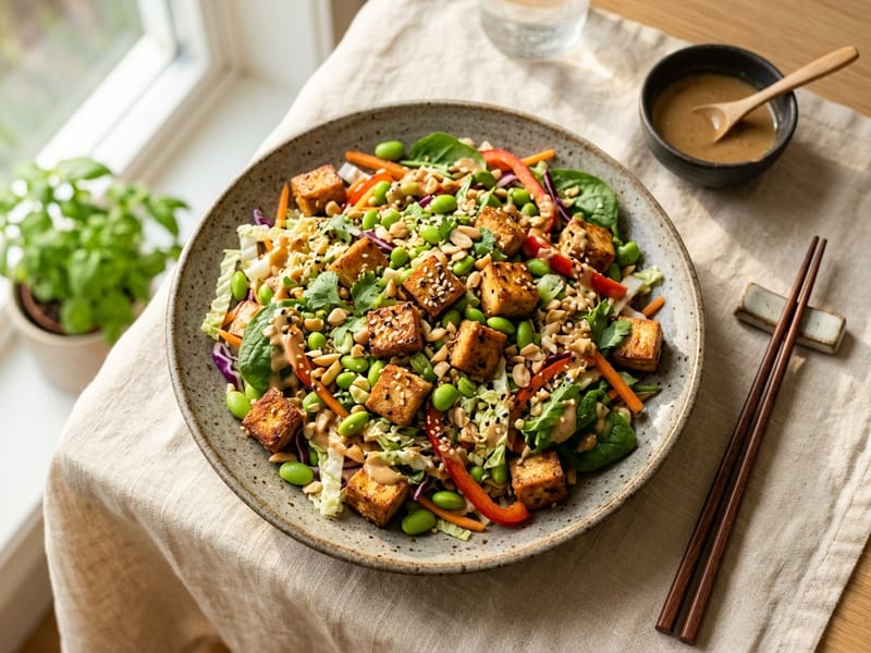 Crispy Tofu And Edamame Crunch Salad