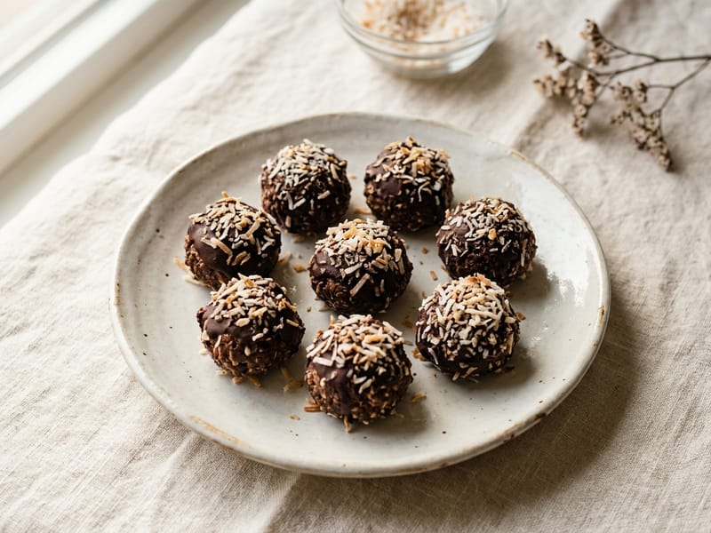 Dark Chocolate Coconut Protein Bites