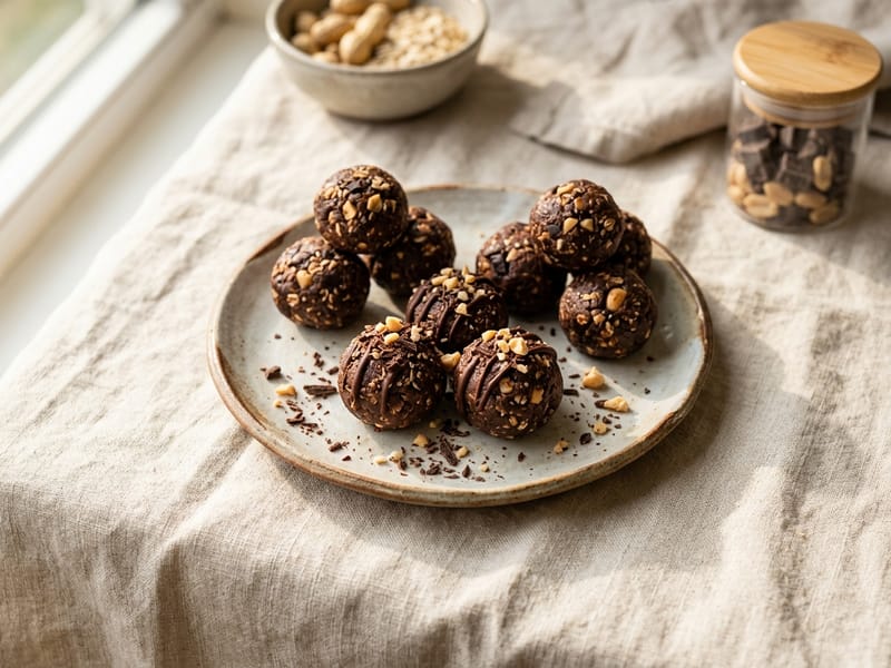 Dark Chocolate Peanut Protein Bites
