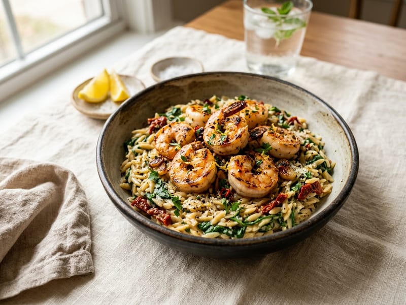 Garlic Butter Shrimp And Orzo Bowl