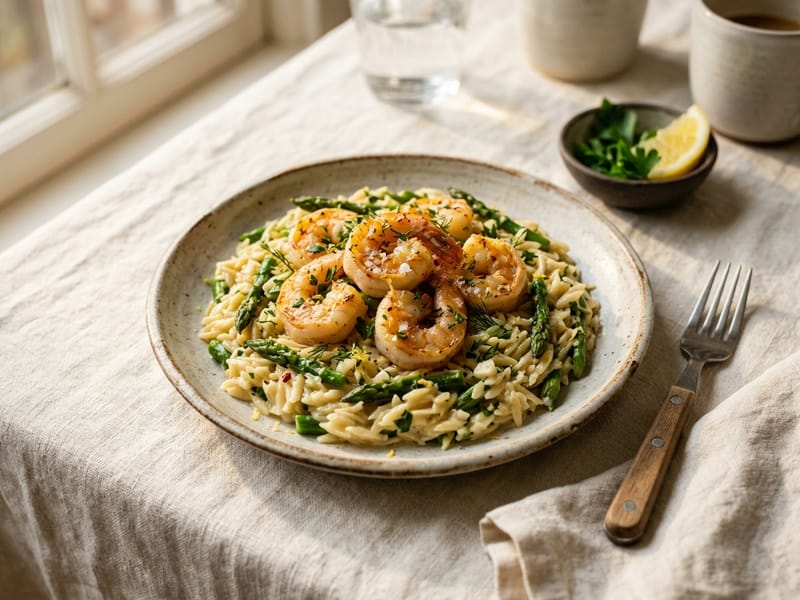 Garlic Butter Shrimp And Orzo