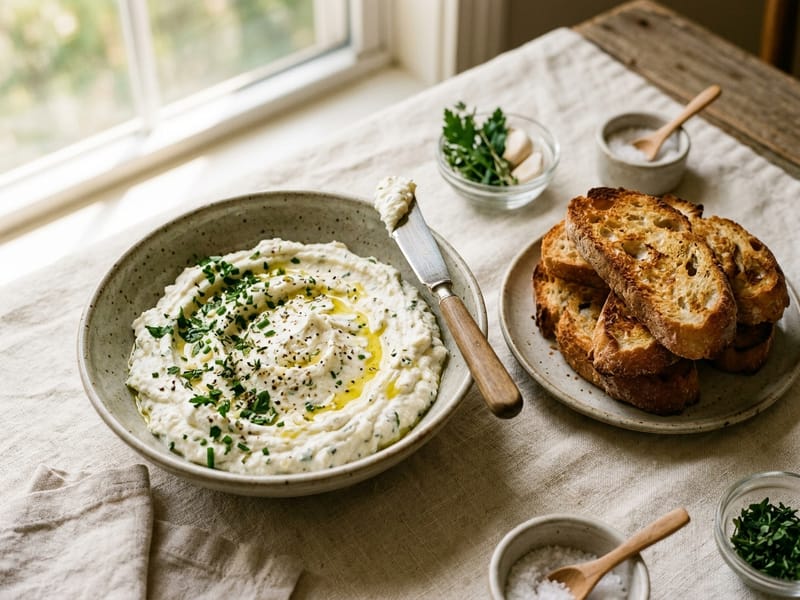 Garlic Herb Whipped Ricotta with Baguette