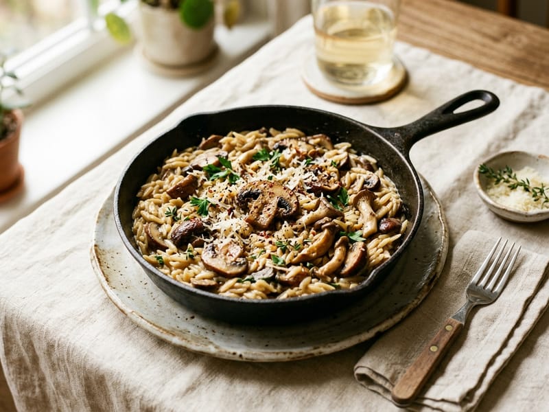 Garlic Mushroom Orzo Skillet