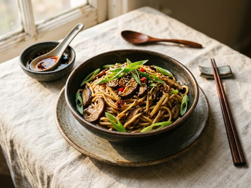 Ginger Scallion Mushroom Noodle Bowl
