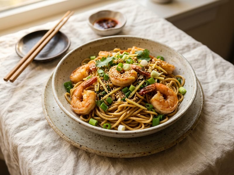 Ginger Scallion Shrimp Noodle Bowl