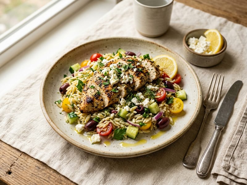 Greek Chicken and Orzo Power Bowl