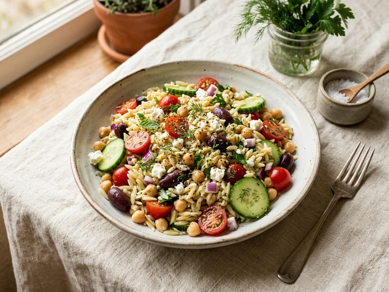 Greek Orzo And Chickpea Salad
