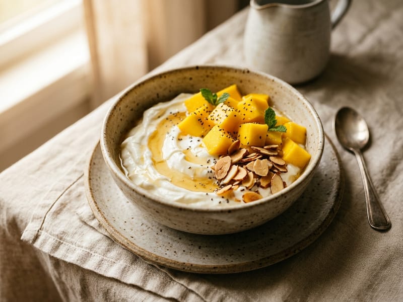 Greek Yogurt Bowl With Mango And Almonds